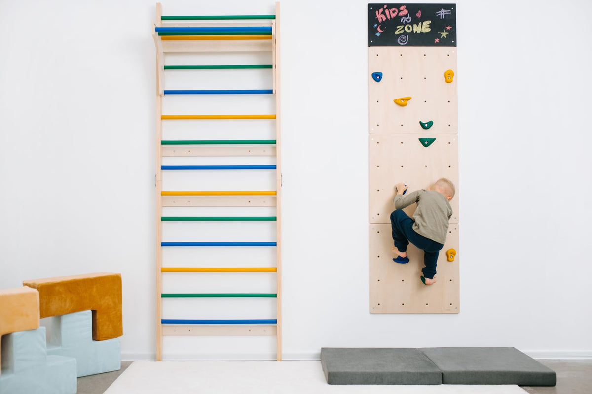 ComfyBumpy Wooden Swedish Ladder Climbing Wall Set with Convertible Play Table – Premium Montessori Indoor Climbing Gym for Kids, Space-Saving Wall Playground that Transforms into a Creative Activity