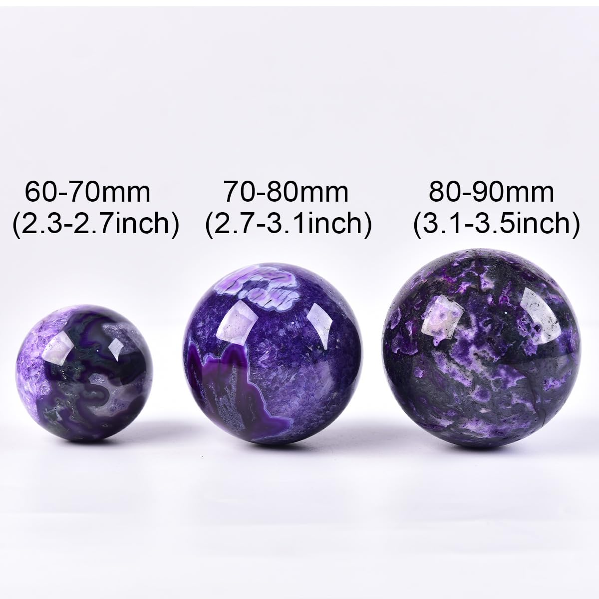 JIC Gem Purple Moss Agate Crystal Sphere Large Purple Crystal Ball with Stand Healing Ornament Witchcraft Meditation Decor 2.3-2.7 inch(60-70mm)