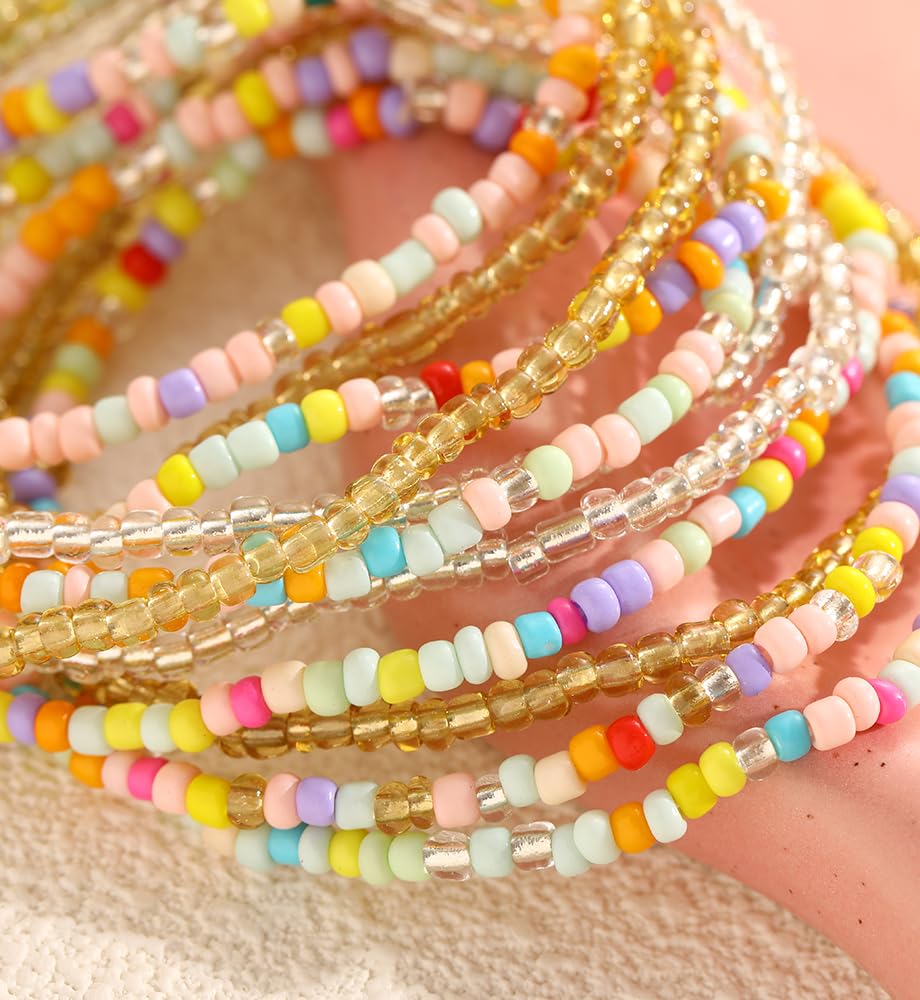 iF YOU Small Colorful Beaded Bracelets Set for Women Trendy, Boho Glass Seed Bead Stretch Bracelet Stack, Non Tarnish Stackable Bracelets Pack Fashion Accessories Gifts