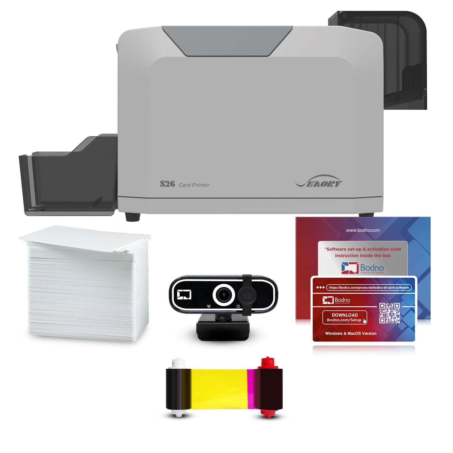 Bodno Seaory S26 Single Sided ID Card Printer & Complete Supplies Package ID Software and Camera - Bronze Edition