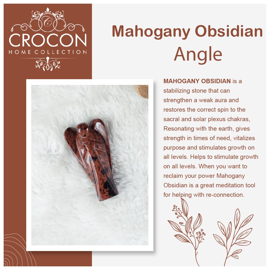 "Mahogany Obsidian Gemstone Guardian Angel Healing Crystal, Hand Carved Pocket Angel Figurine - Handmade Mini Statue for Love, Peace & Healing, Crystals for Positive Energy, Natural Gemstone Figurine"