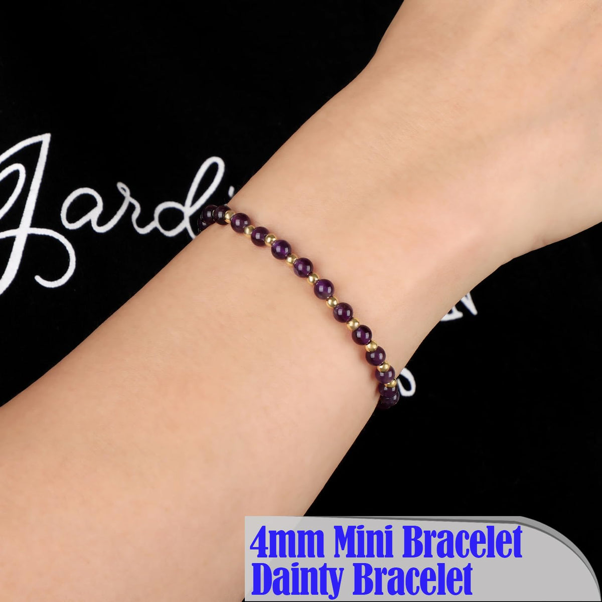 QOGIR Amethyst - Stone of Calmness - 14K Gold Plated Beads Natural Gemstone Stretch Elastic Dainty Healing Beaded Bracelets Gifts 4mm