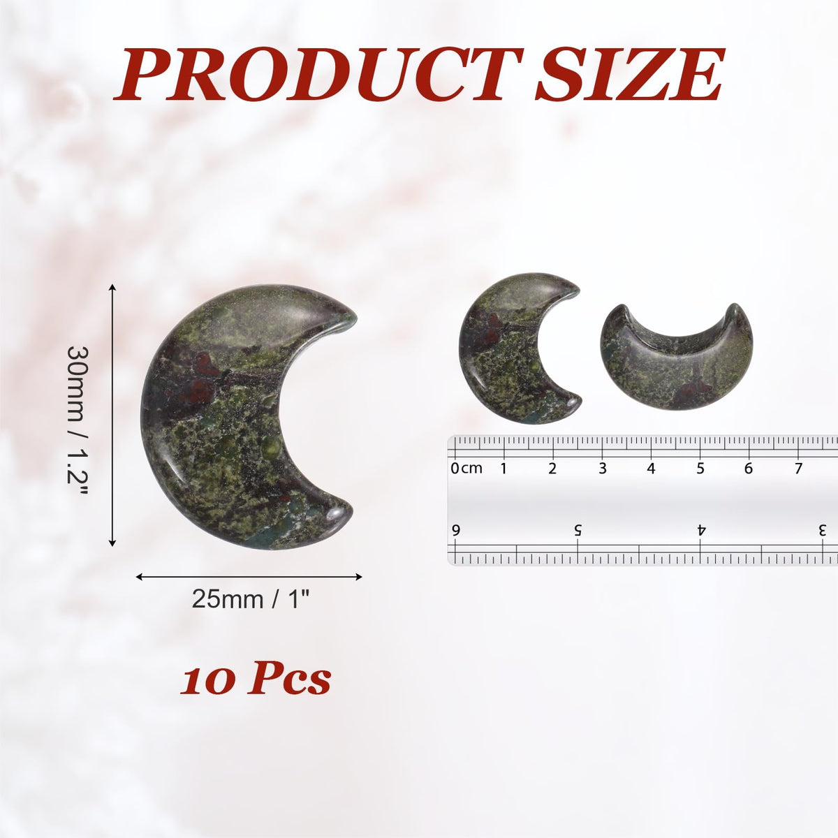 MECCANIXITY 10 Pcs Moon Crystal Worry Stone, 1.2 Inch Length Natural Bloodstone Jasper Moon Gemstone Bulk, Carved Pocket Stones for Meditation Balancing Pendant Decor