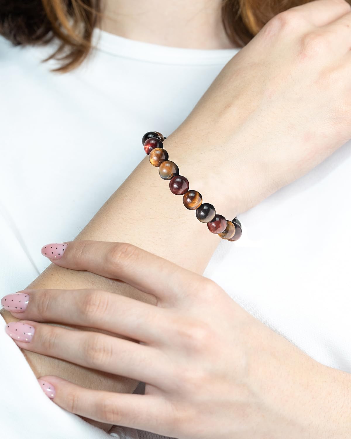 Tiger Eye Bracelets for Women Men, Triple Protection Chakra Beaded Bracelet, Relax Anxiety Healing Crystal Jewelry for Balance, Natural Gemstones Bracelets Gifts for Women Birthday (10MM)
