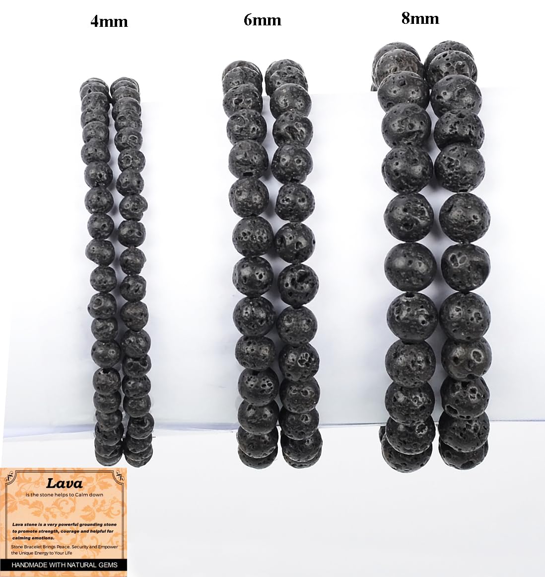 MASSIVE BEADS Black Lava - Stone of Calm - Handmade Yoga Stretch Elastic Bracelet Natural Stone Crystal Healing Power Energy Gifts for Unisex Adult 4mm