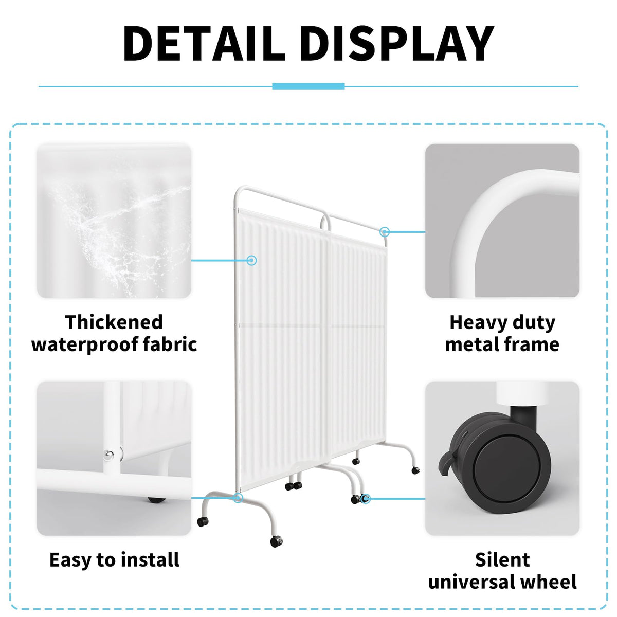 6FT Medical Privacy Screen with Wheels, Portable Medical Room Divider with Lockable Casters, Freestanding Room Partition Wall Divider for Hospitals Clinics Bedrooms Beauty Salon (1, White)