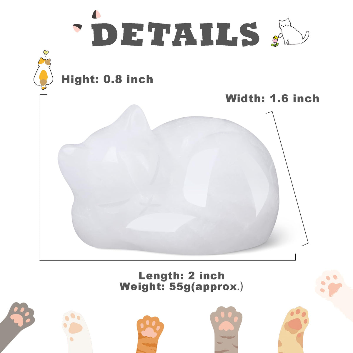 YATOJUZI 2" Cat Decor Figurines Clear Quartz Crystals Sleeping Cats Decor Hand Carved Cute Crystal Animal Statues Decors Room Home Office Desk Decorations Cat Gifts for Women
