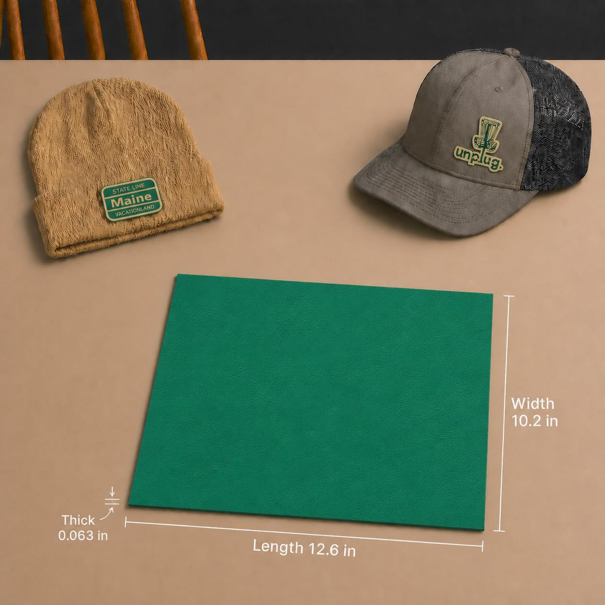 Forest Green/Gold Laserable Leatherette Sheet Laser Engraving Blanks Faux Leather Hat Patches Heat Press Iron-on with Heat-Activated Adhesive Backing for Cap Crafts Material Supplies,1.6mm,5-Pack