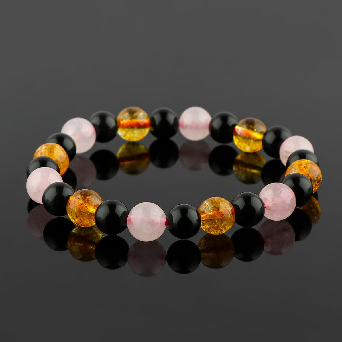CRYSTALIS Triple Protection Bracelet - Unisex Stretchable Elastic Bracelet - Natural Gemstone Beads Jewelry, Birthstone, Healing, Chakra, Yoga Balancing, Reiki (Citrine+Rose Quartz+Obsidian)