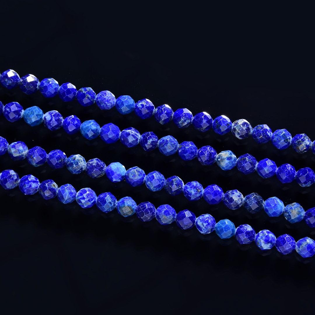 Adabele 15 Inch Natural Blue Lapis Lazuli Healing Gemstone 3mm (0.12 Inch) Tiny Small Faceted Round Loose Beads Stone Spacer (100-110pcs) for Craft Jewelry Making GK3-4