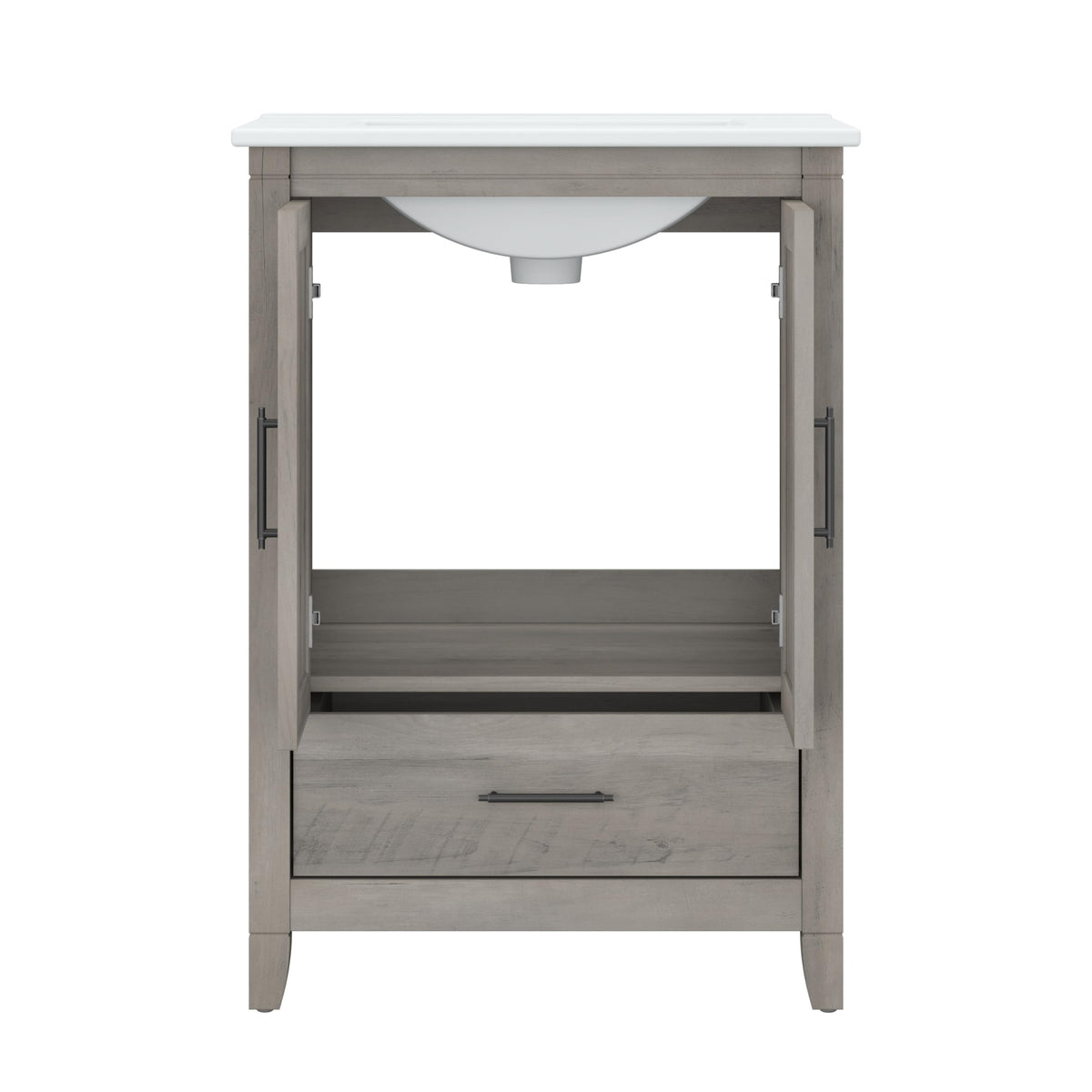 Bush Home Key West 64W Double Vanity Set with Sinks and Medicine Cabinets in Driftwood Gray