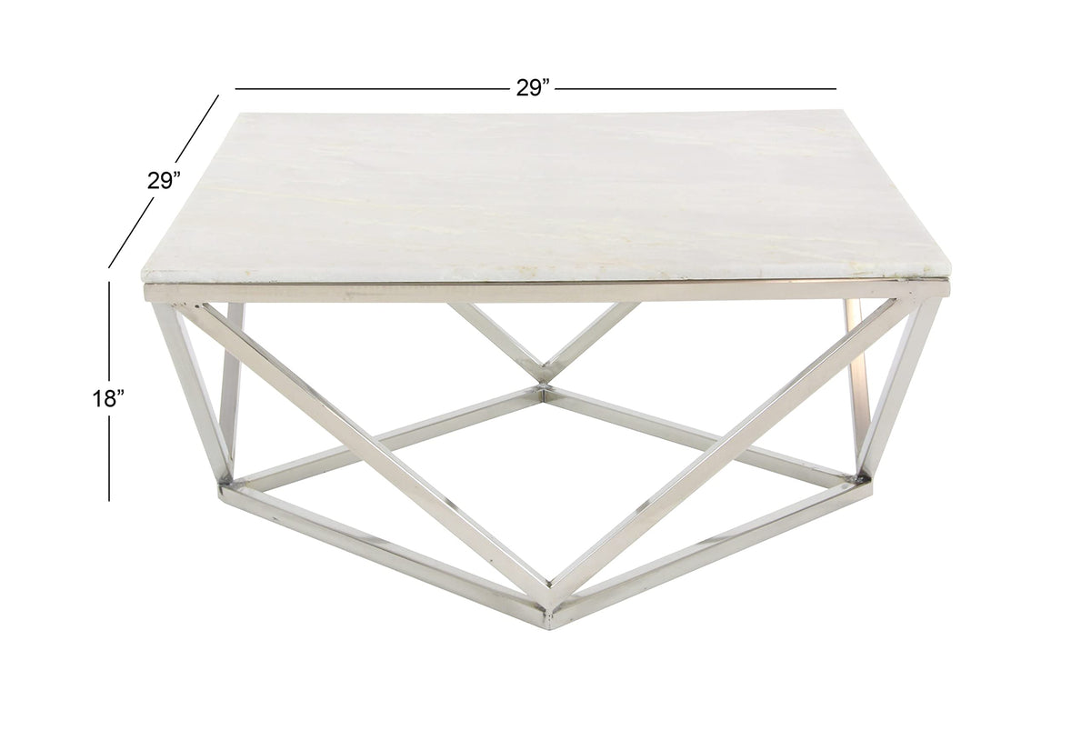 Deco 79 Ceramic Accent Table with Marble Top, 29" x 29" x 18", White