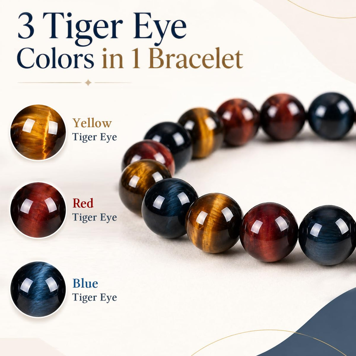 Enjoy Risingsun Tiger Eye Bracelet,Relax Anxiety Crystal Beaded Triple Protection Jewelry Bead Stone Chakra Gemstones Bracelets for women men