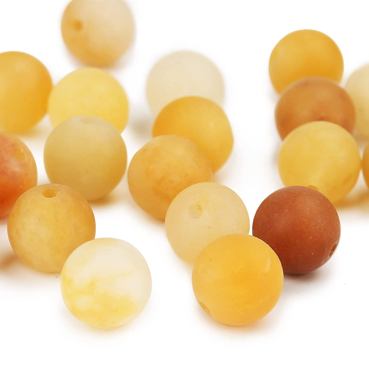 Natural Matte Yellow Jade Beads, 8MM Round Frosted Unpolished Loose Gemstone Beads for Bracelet Necklace Jewelry Making, Energy Stone Healing Power with Stretch Beading Cord