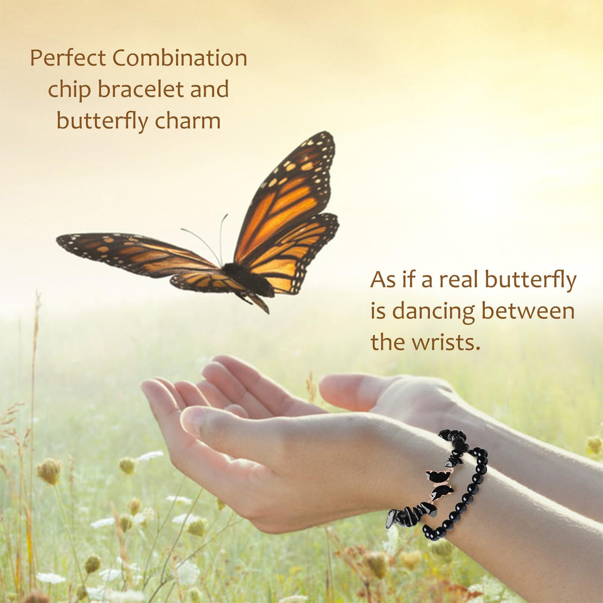 DUQGUHO 2Pcs Black Butterfly Bracelets for Women Obsidian Bracelets Gifts for Women Healing Crystal Bracelet Natural Gemstone Stretchable Jewelry 8mm Black Crystal Beaded Bracelet Gift for Birthday