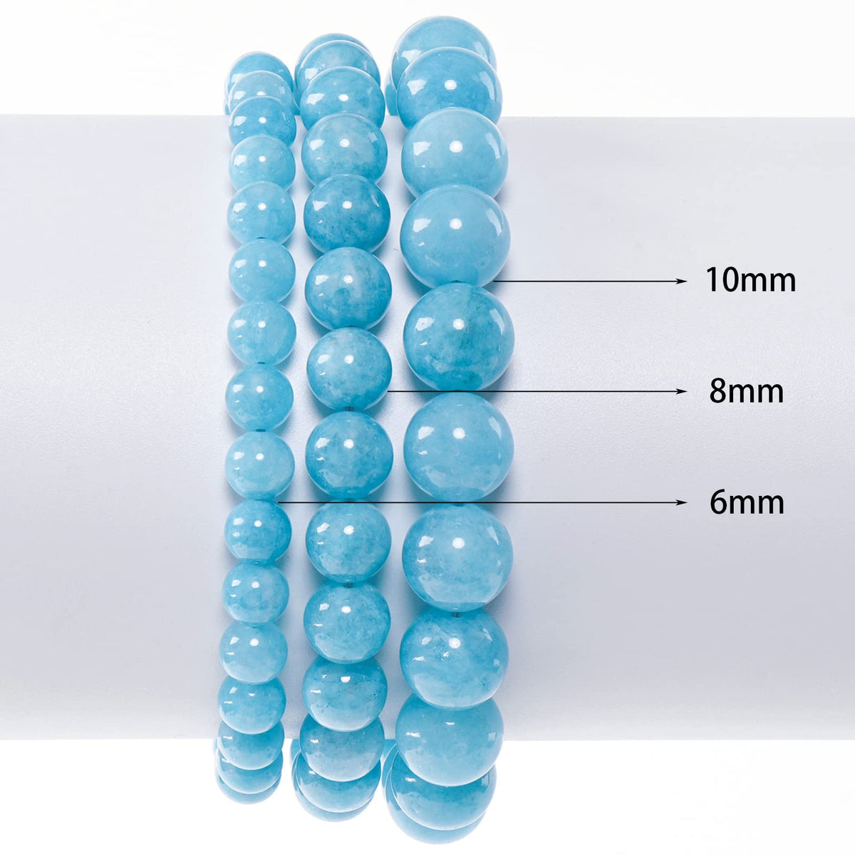 10mm Natural Blue Jades Chalcedony Round Bead - 35PCS Bulk Gemstone Beads for Jewelry Making, DIY Bracelets, Necklaces - Includes Crystal Stretch Cord - Stone Beads for Crafting Gifts