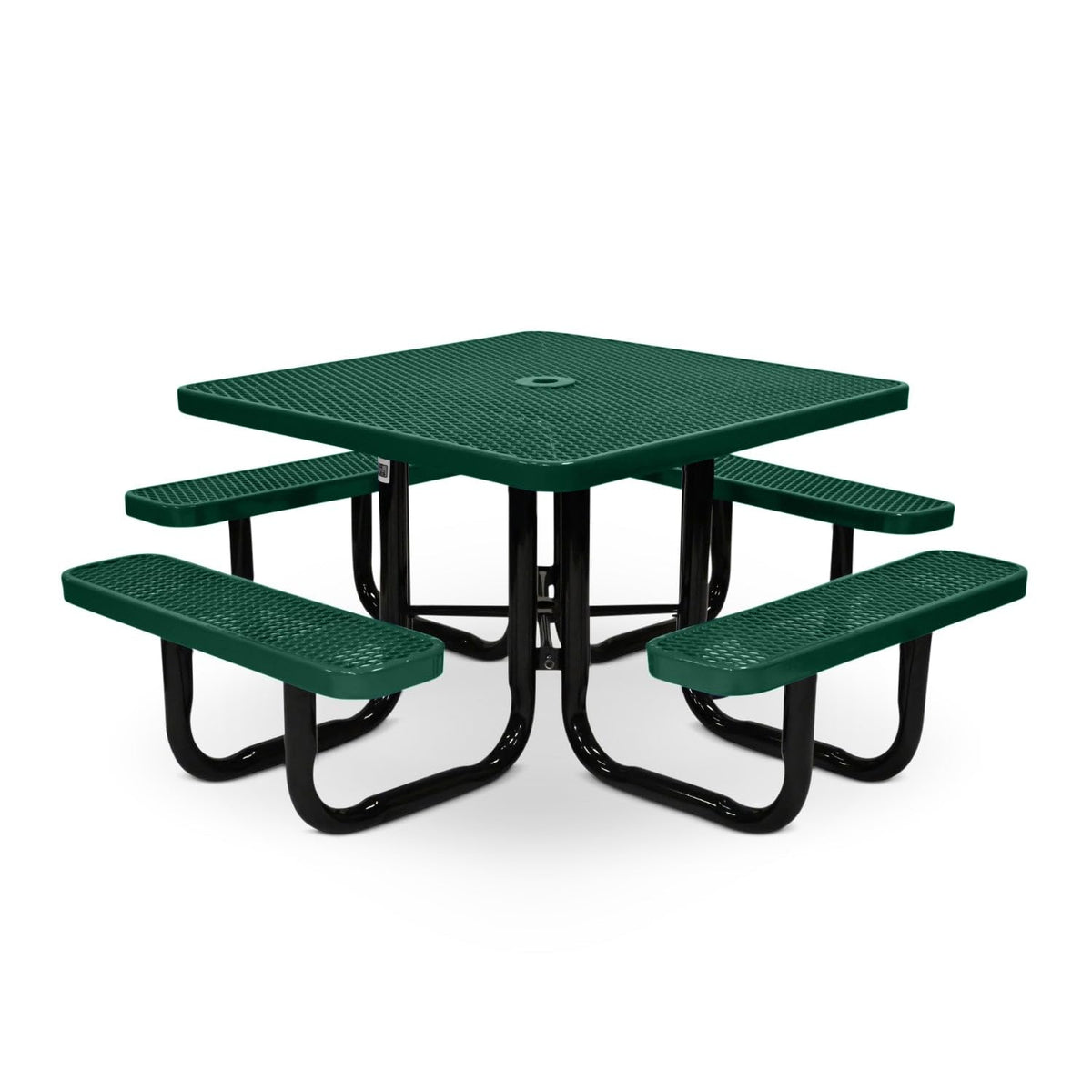 46” Square Heavy-Duty Expanded Metal Green Picnic Table