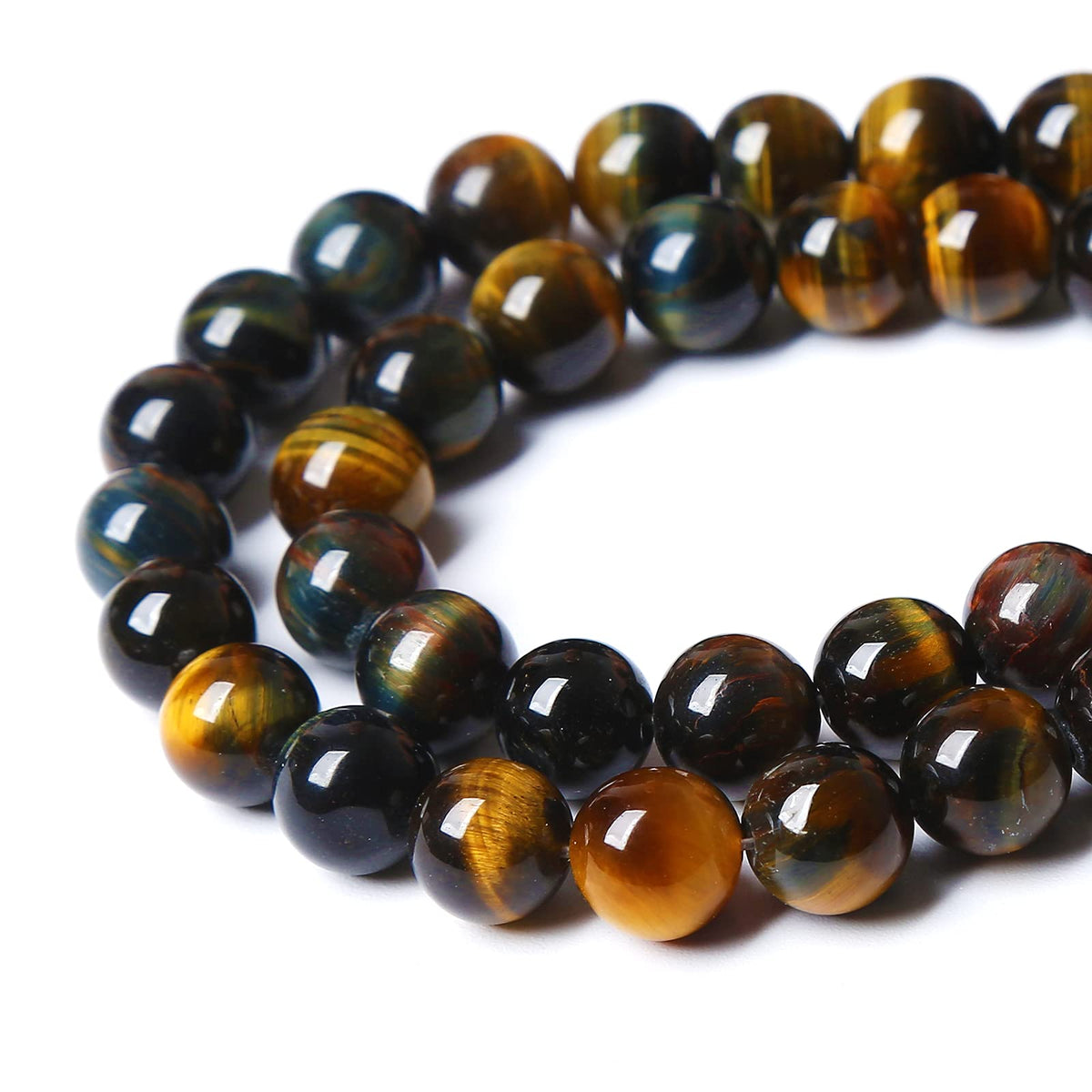 Yellow Blue Tiger Eye Beads Natural Stone Round Loose Beads Energy Gemstone Healing Power for Jewelry Making 10mm 38pcs 15"