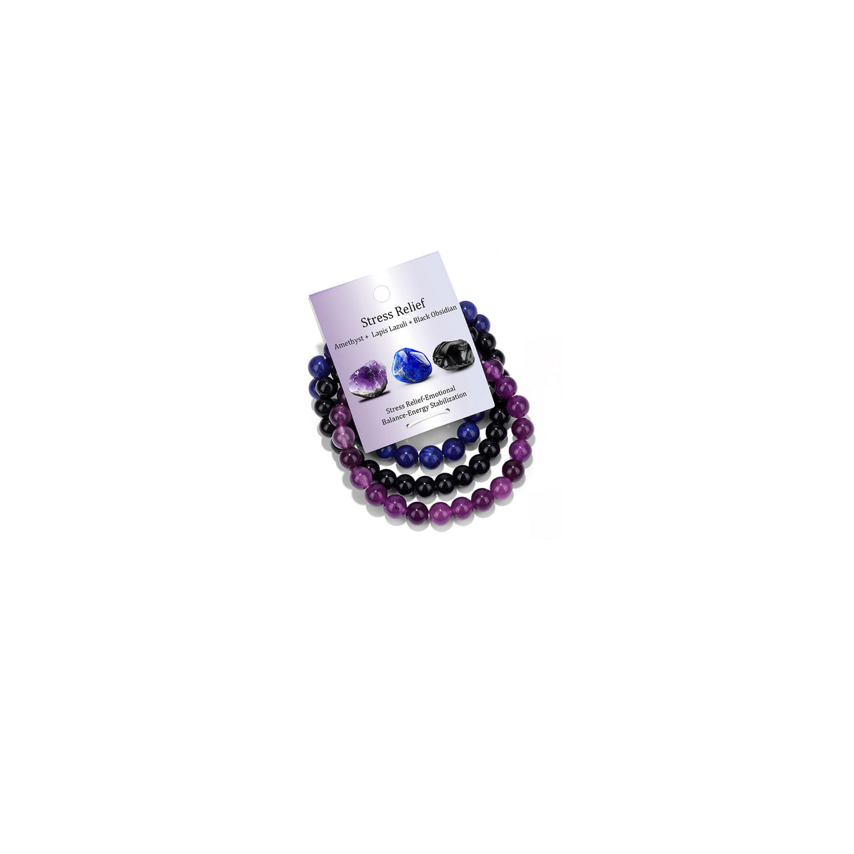 Vinswet Healing Crystal Bracelets for Women Men 8mm Amethyst Lapis Lazuli Black Obsidian Natural Stone Beaded Stretch Bracelet Handmade Gemstone Stress Relief Reiki Spiritual Jewelry Gifts