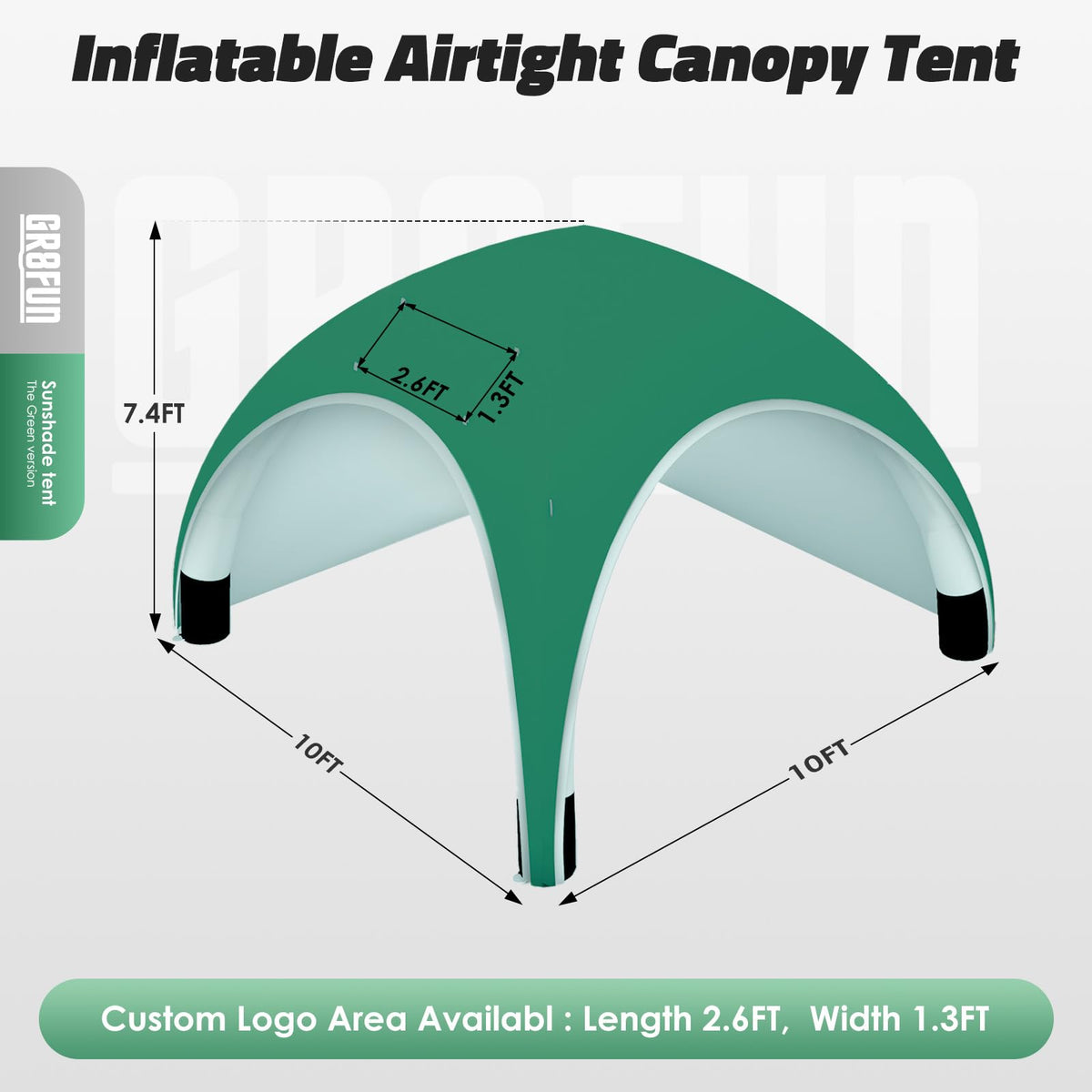 GR8FUN Inflatable Canopy Tent 10x10Ft Green, 2 Removable Sun Curtains & Air Pump Included, Portable Airtight Sun Shelter Canopy for Outdoor Events, Trade Shows and Promotions