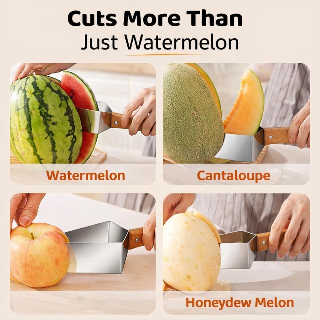 Triangle Watermelon Cutter, 2026 New Portable Stainless Steel Watermelon Slicer, Watermelon Cutter Slicer Tool with Wooden Handle, Melon Slicer, Fruit Cutter for Home, Kitchen, Camping, Picnic (3PCS)