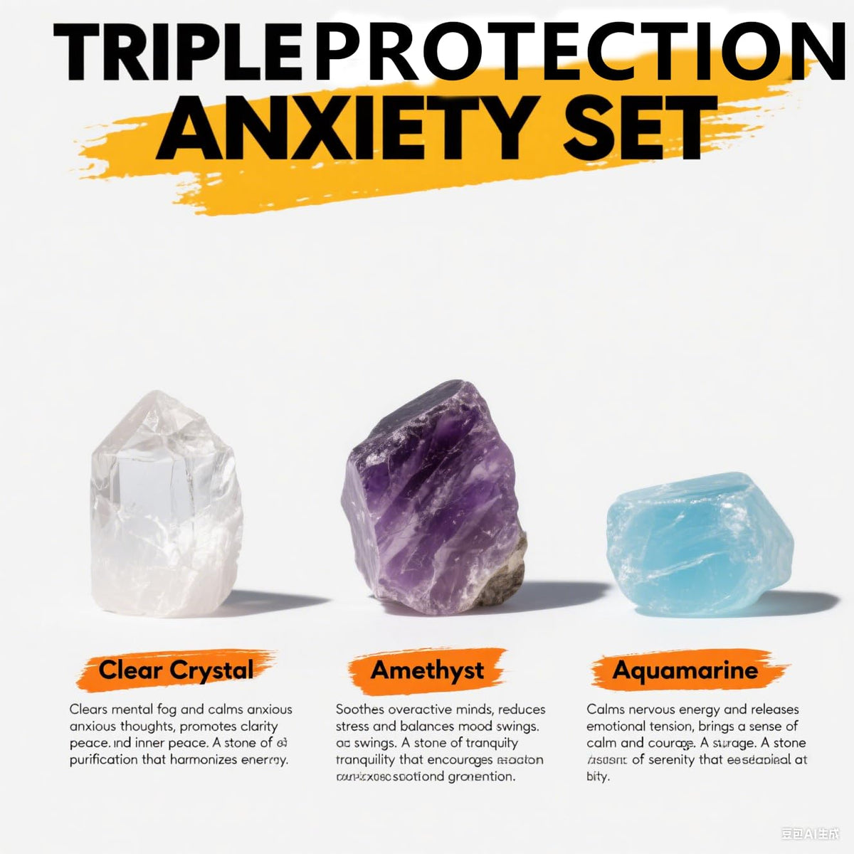 Crgwxzl 3pcs Anxiety Relief Protection Bracelets,Healing Aquamarine Crystal Bracelets for Women Men,Natural Stone Amethyst Clear Crystal Beaded Spiritual Gemstone Jewelry Gifts
