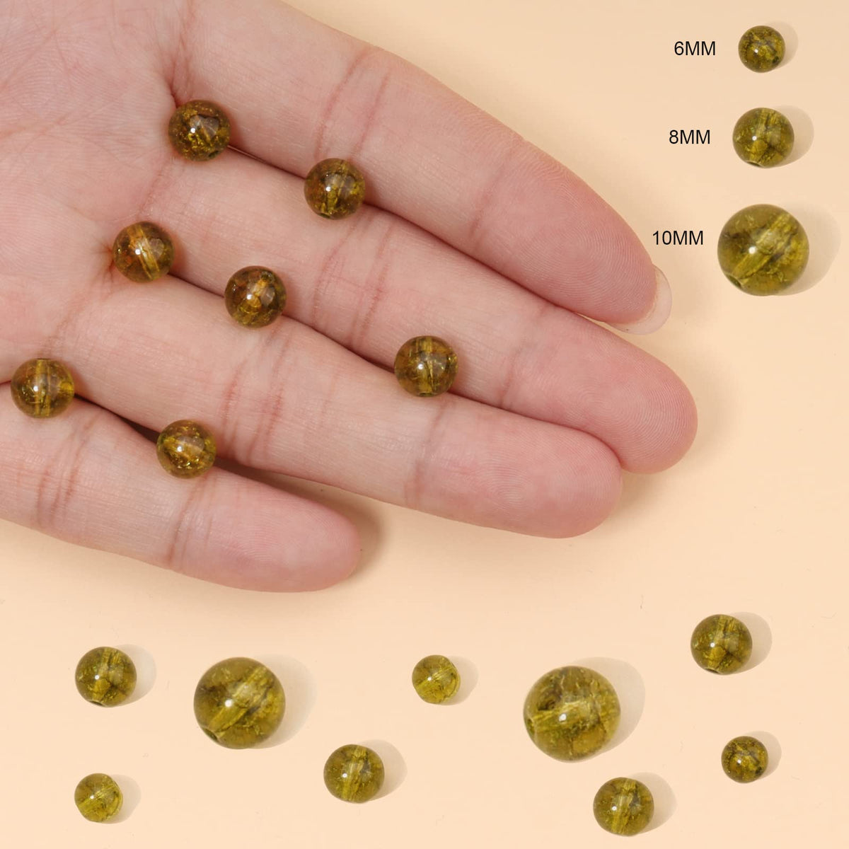 60pcs 6mm Natural Stone Beads Peridot Jade Beads Energy Crystal Healing Power Gemstone for Jewelry Making, DIY Bracelet Necklace