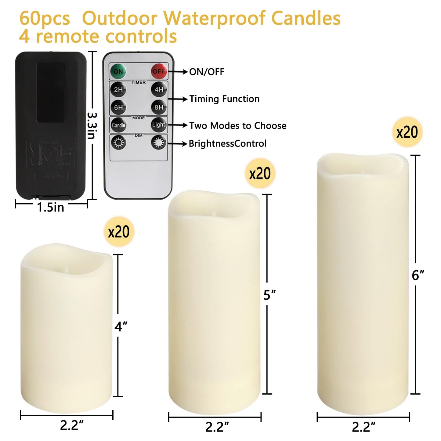 fclayvts 60-Pack LED Flameless Candles with Remote Control - Perfect for Parties, and Special Occasions (Three Sizes)