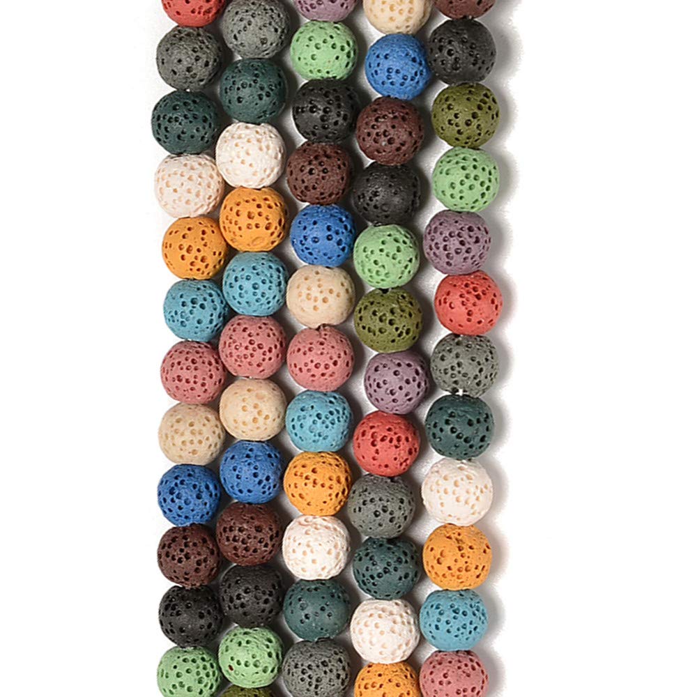 PLTbeads Gorgeous Natural Gemstone Loose Beads Smooth Round Approxi 15.5 inch DIY Bracelet Necklace for Jewelry Making (6mm, Colorful Lava Rock)