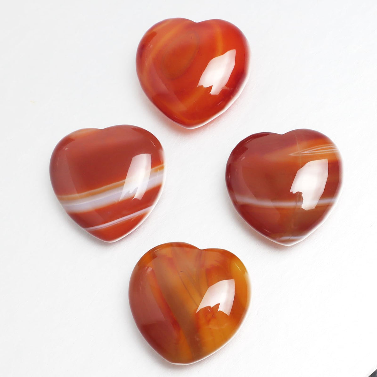 4 Pcs Heart Crystals and Healing Stones, 1.2" Red Agate Polished Love Carved Palm Worry Stone, Reiki Anxiety Stone Gift for Stress Meditation (Red Agate)