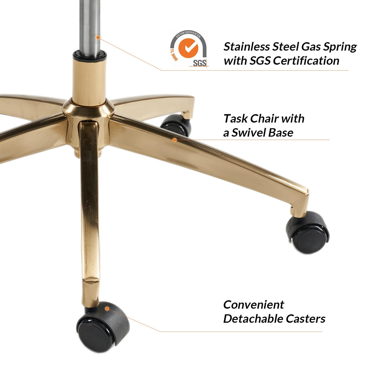 HULALA HOME Modern Executive Office Chair, Faux Leather Tufted Ergonomic Desk Chair with Gold Plated Base & Armrests, 360° Swivel Adjustable Height Tilt Home Office Chair for Work/Study