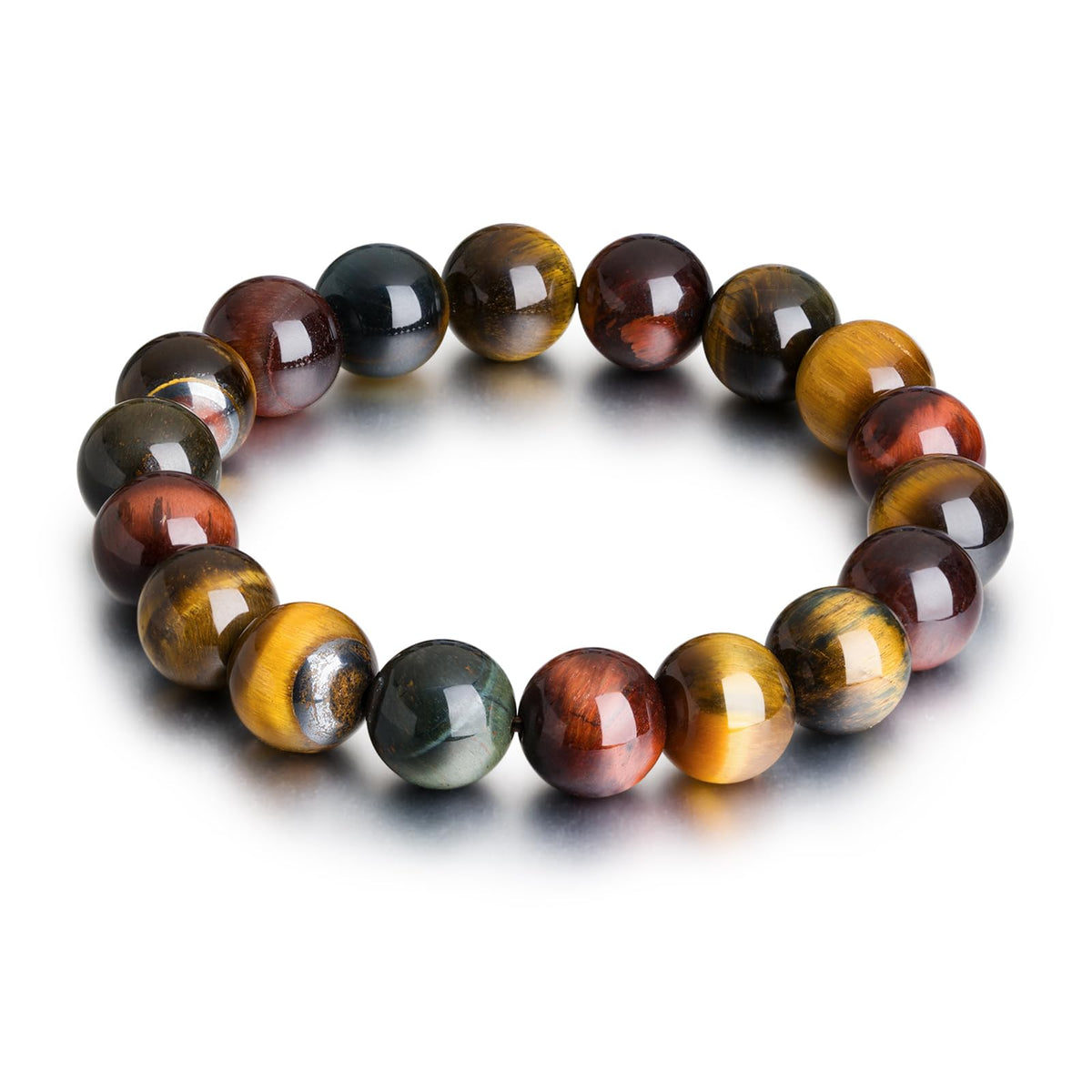 Tiger Eye Bracelets for Women Men, Triple Protection Chakra Beaded Bracelet, Relax Anxiety Healing Crystal Jewelry for Balance, Natural Gemstones Bracelets Gifts for Women Birthday (10MM)