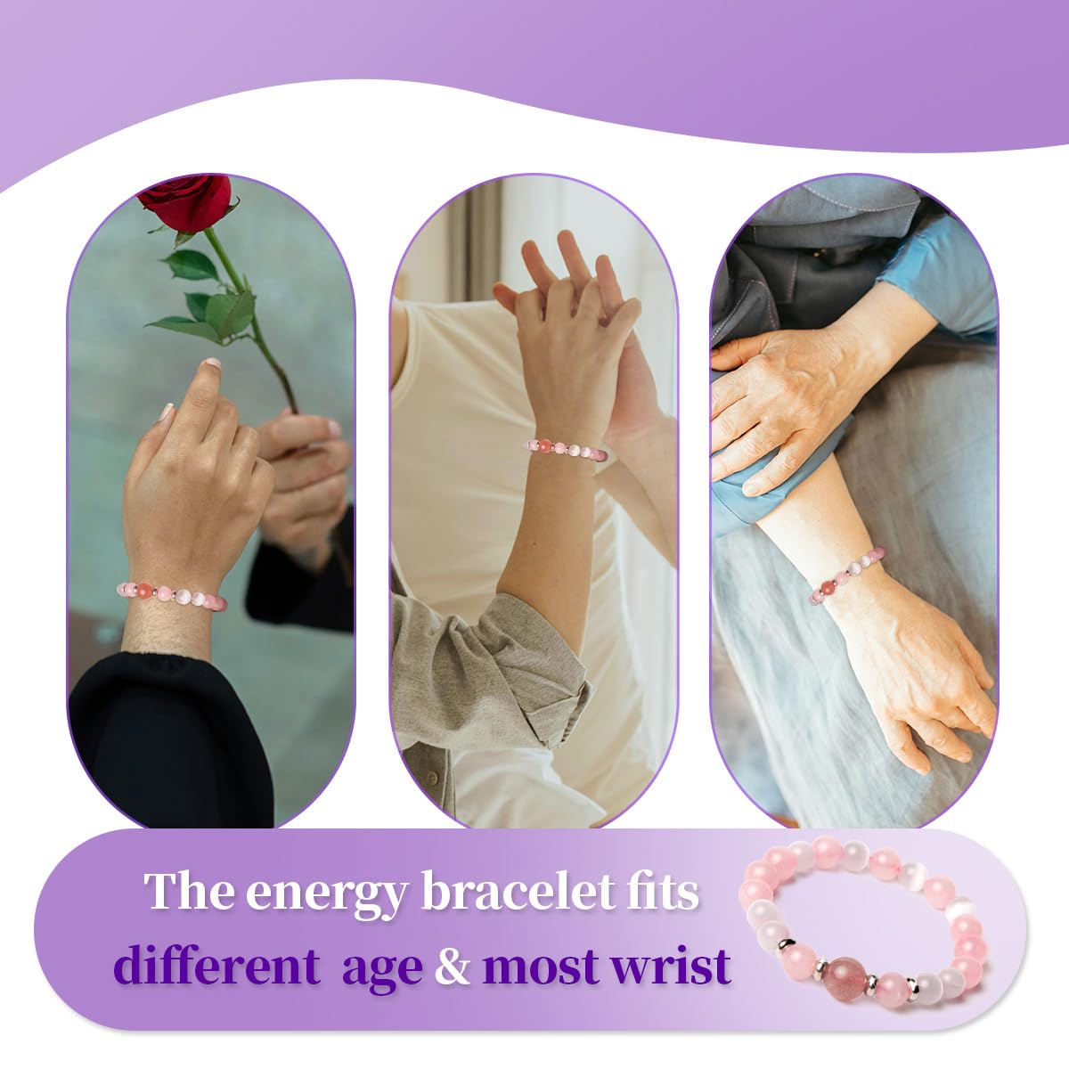 RONYOSTING Christmas Gift Pink Rose Quartz Bracelet for Daughter - Back to School Gifts for Girl Healing Love Crystal Jewelry,Cuarzo Rosa Beaded Charm