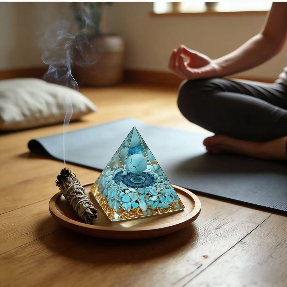 ycyingcheng Moonstone Crystal Orgone Pyramid Ogan Crystal Energy Tower, Nature Reiki Chakra Crushed Stone Jewelry, Crystal Pyramid for Home Decor (Turquoise)