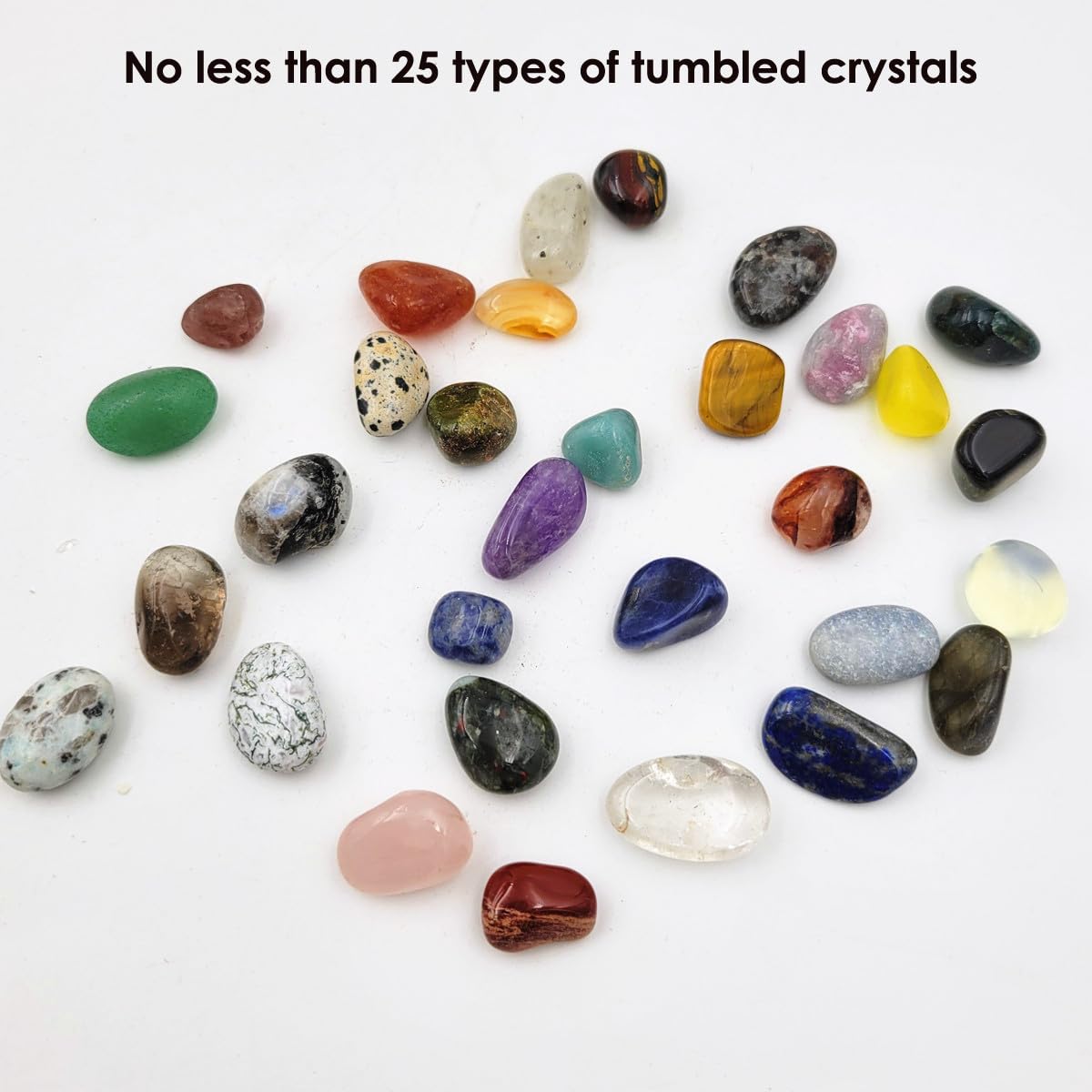 100Pcs+ (0.7lb) Bulk Gemstones and Crystals Set,25Types Tumbled Polished Stones Crystals for Jewelry Making,Chakra Stones Rocks and Minerals (0.7lb/100-120pcs)