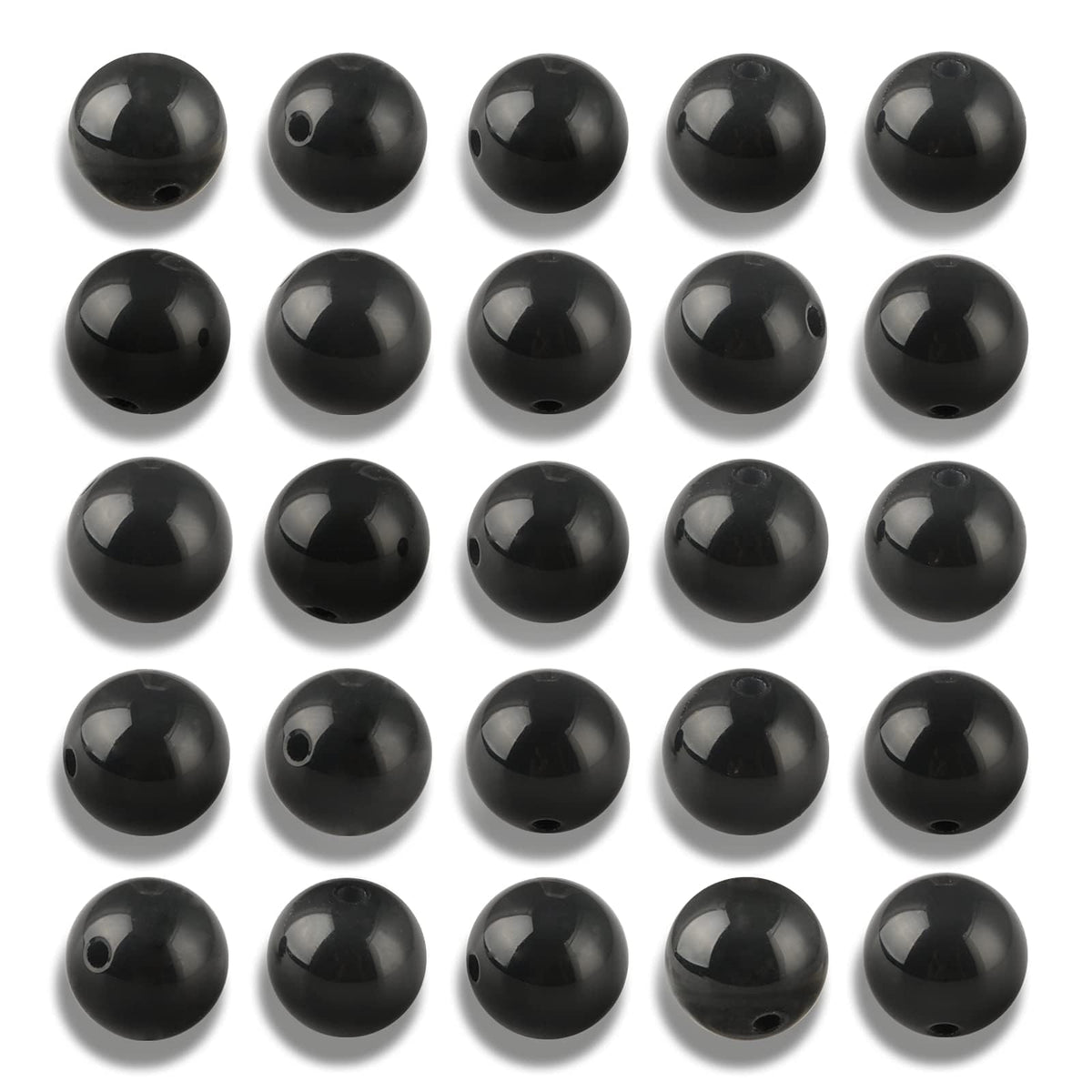 NITOPUPU 100Pcs 10mm Natural Smooth Black Agate Beads Round Loose Gemstone Stone Beads for Jewerly Making with Crystal Stretch Cord