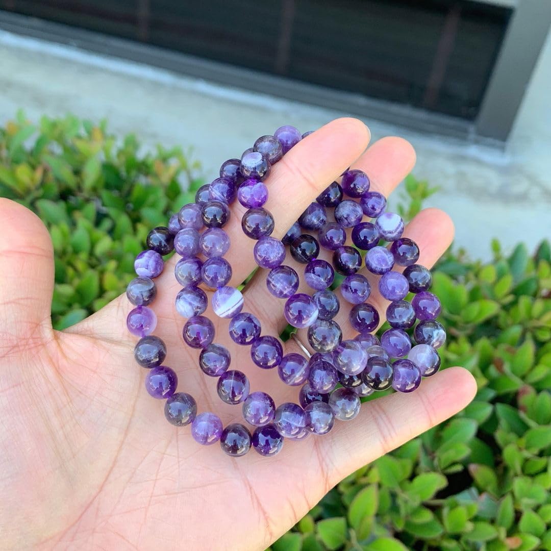 Adabele Real Natural Purple Amethyst Bracelet 7.5 inch Stretch Gemstone Beaded Bracelet Chakra Healing Crystal Stone Jewelry Women Mom Gift (Unisex) GB8-B16