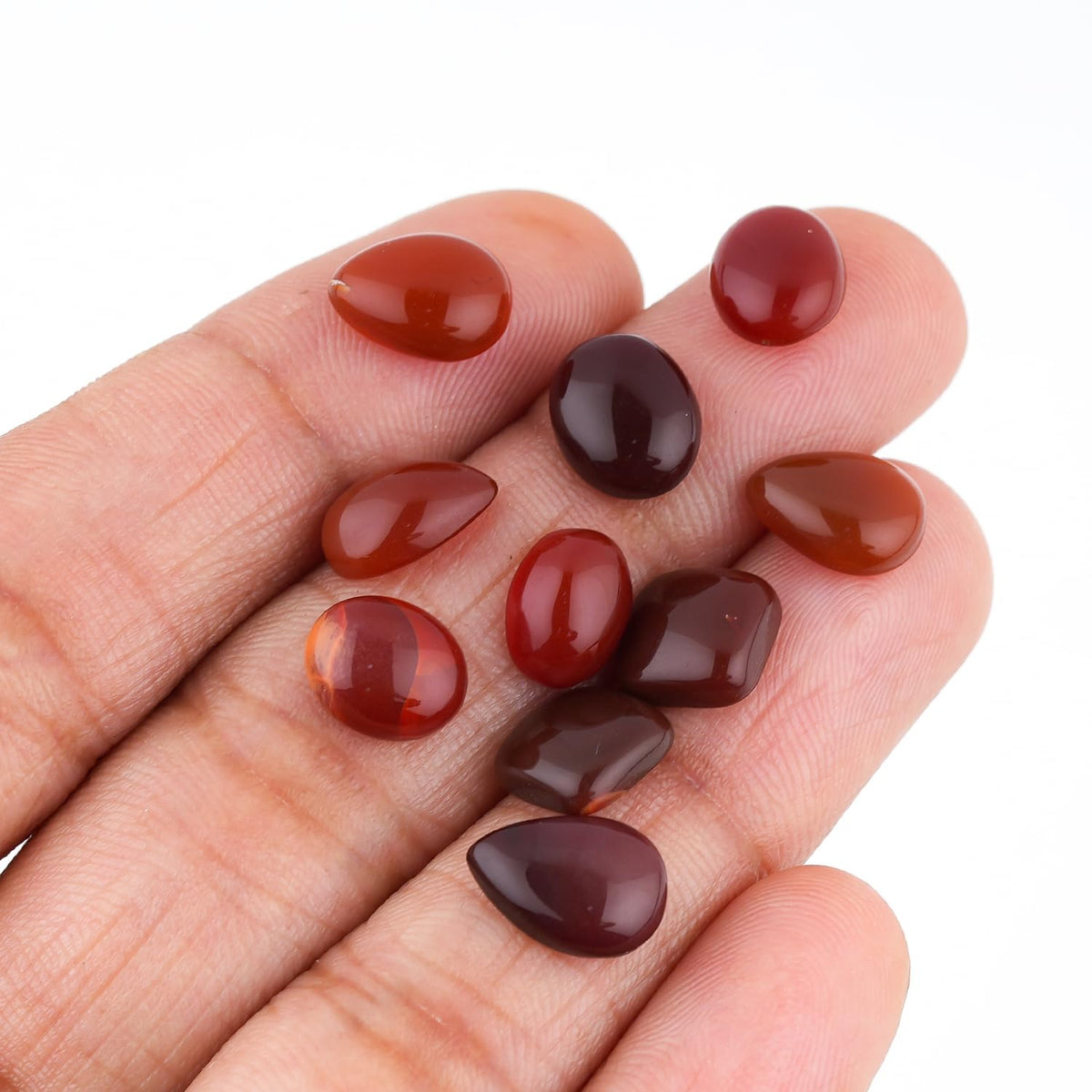 ColouredRocks (8-9 pcs. MEXICAN FIRE OPAL, Mix Shape, Natural Cabochon Crystals, Loose Gemstone, Wholesale Polished Supply, Jewelry Making, DIY Craft, Gem Collection (8-12 mm.)