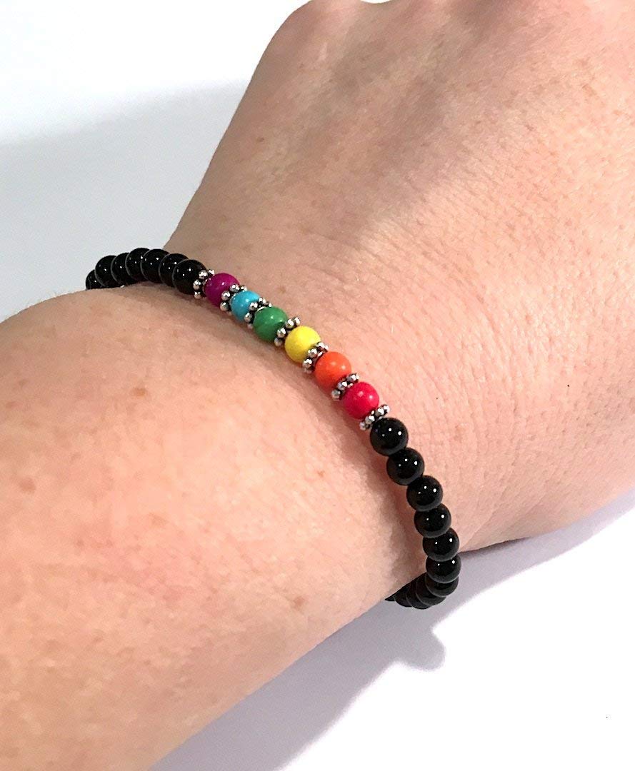 Handmade Chakra Black Tourmaline and Howlite Healing Bracelet 4mm beads 7 Inches