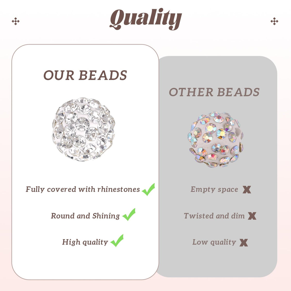 105pcs 10mm Rhinestone Beads for Jewelry Making, White Shiny Round Disco Ball Beads Bulk, Sparkle Crystal Clay Christmas Bead for Bracelet Baseball Necklace Earring Crafting and DIY