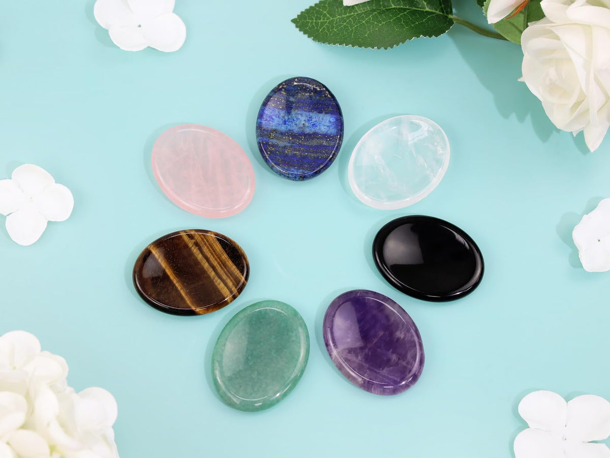 NUKAYAI Thumb Worry Stone Clear Quartz Crystals Oval Tiny Fidget Healing Crystal Natural Meditation Accessories Stress Relief Gifts Reiki Palm Small Trinkets Pocket Anxiety Relief Items for Women Men