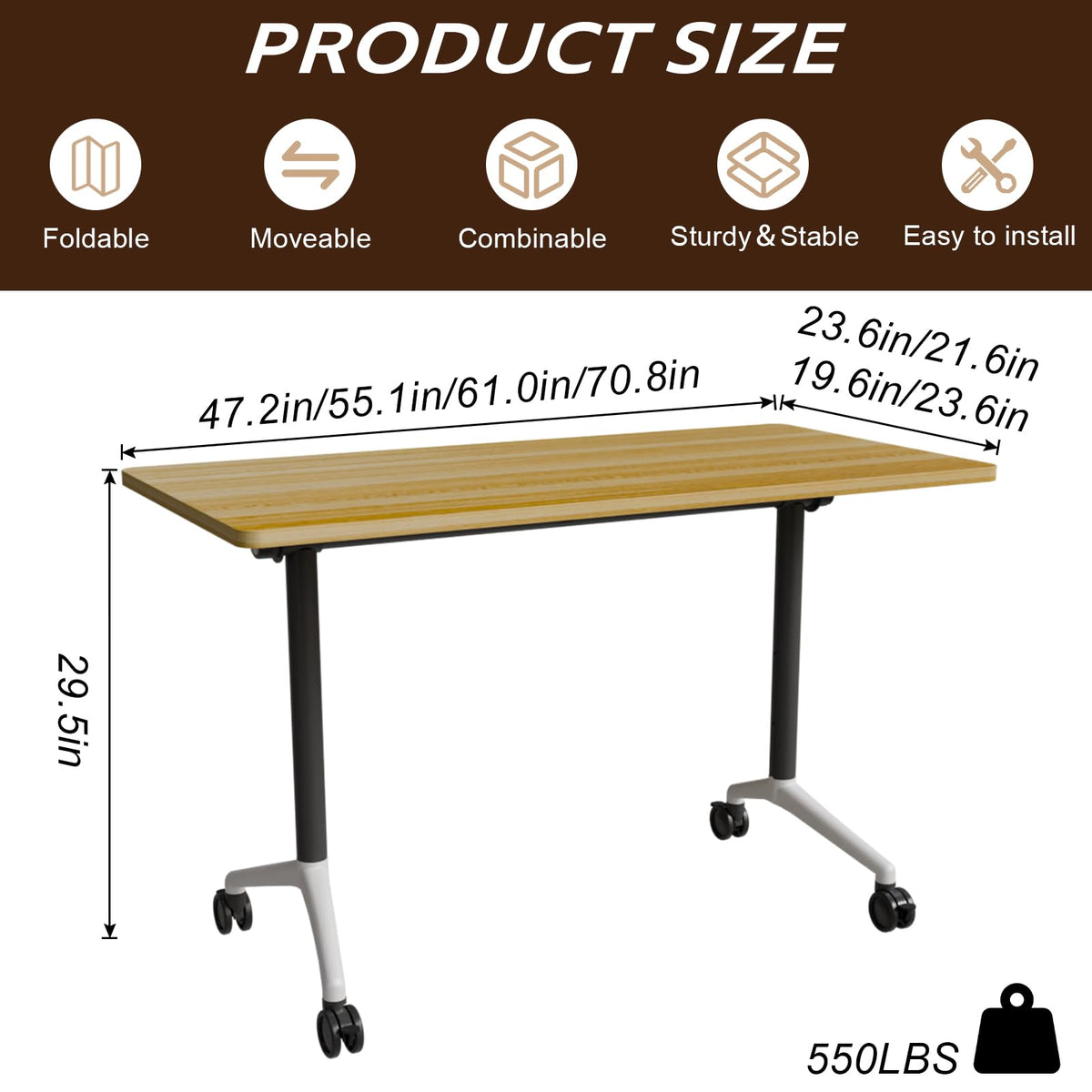 rzoizwko 4Packs Folding Conference Tables on Wheels,55.1 in Mobile Flip Top Meeting Room Table for Office & Training Rooms,Foldable Conference Room Tables Modular Rolling Desk Heavy-Duty Metal Frame