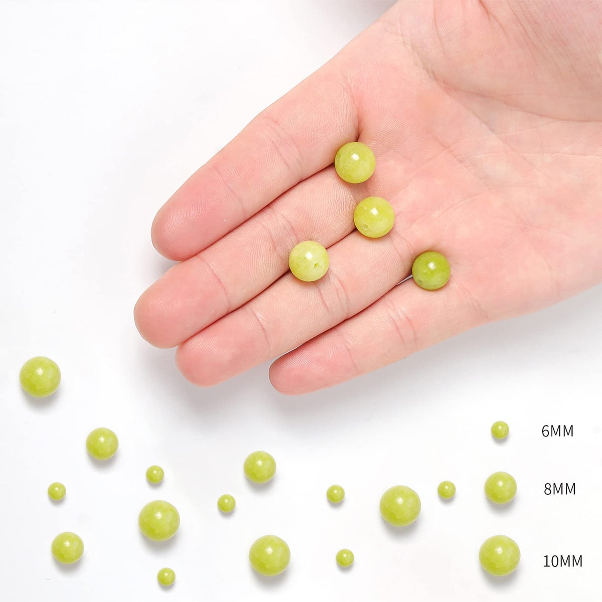 60pcs 6mm Peridot Loose Beads for Jewelry Making, Natural Semi Precious Beads Round Smooth Gemstone Spacer Beads Charms for Necklaces Bracelets