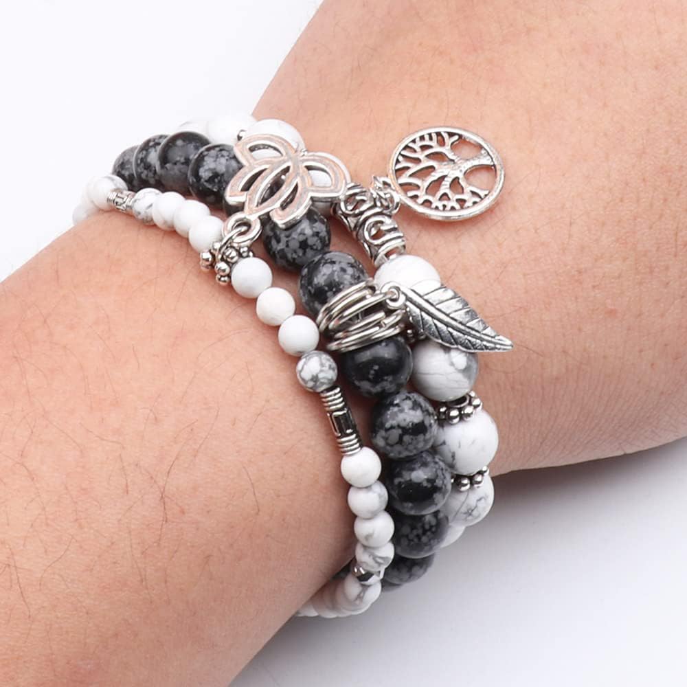 UEUC Tree of Life Yoga Healing Stone Bracelets,Multilayer Lotus Chakra Stone Reiki Bracelet Sets,Anxiety Crystal Natural Stone,for Women Stress Relief(#177)
