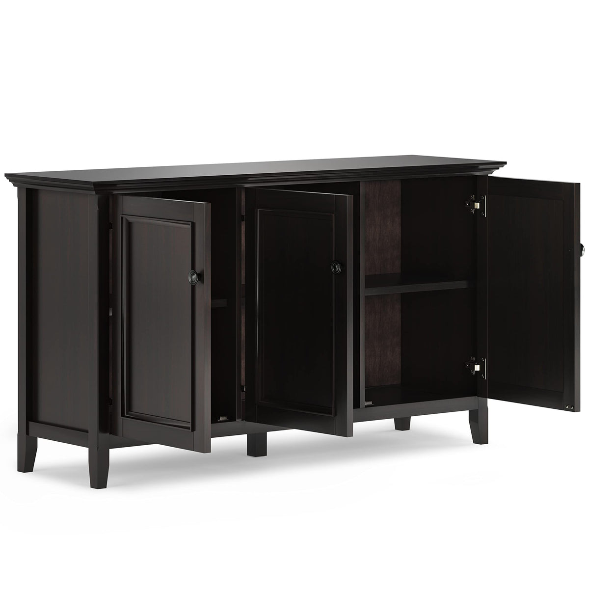 SIMPLIHOME Amherst 60-inch Wide Solid Wood 3-Door Storage Cabinet in Hickory Brown, Transitional-Style Buffet Sideboard for Living Room, Dining Room or Entryway