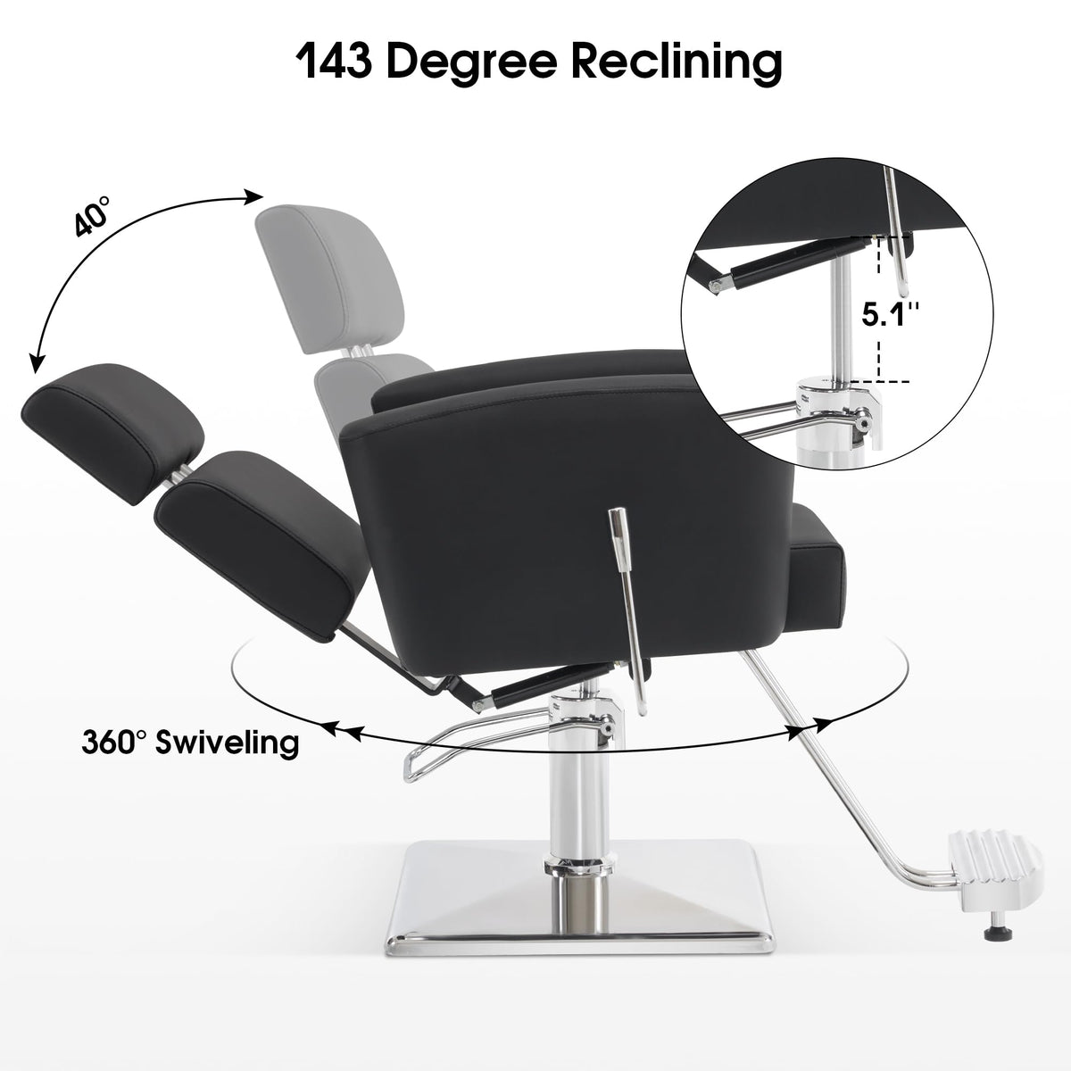BarberPub Classic Barber Chair with Hydraulic Pump, Reclining Salon Chair for Hair Stylist, Barbershop, Home Salon, Spa Styling Beauty Equipment 9410 (Black)