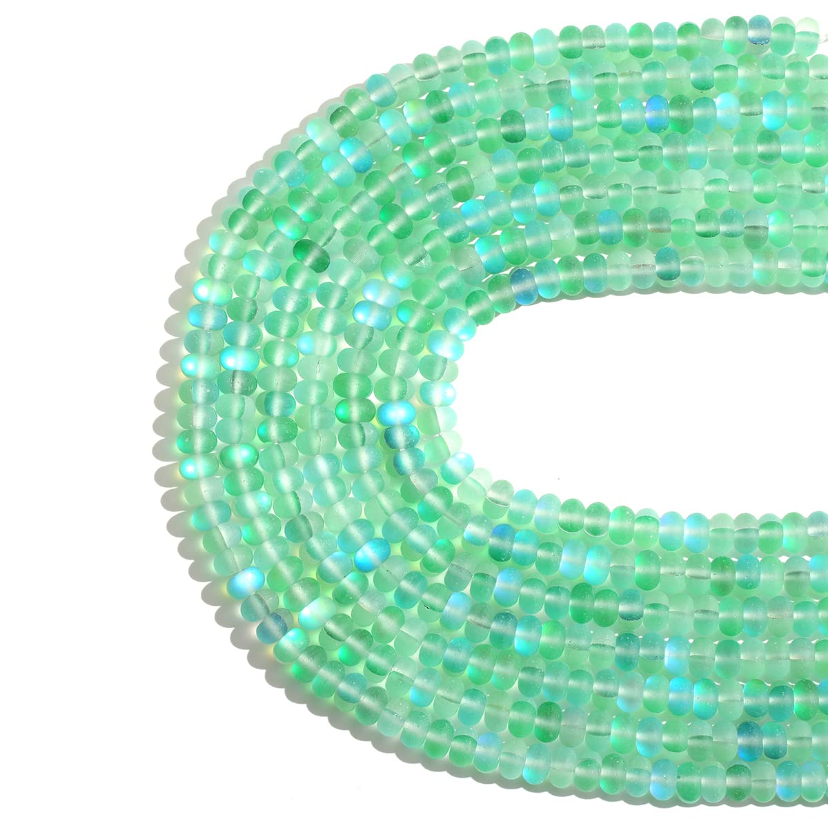 4×6mm Green Matte Aurora Crystal Glass Beads Loose Rondelle Disc Beads Frosted Moonstone for Jewelry Making