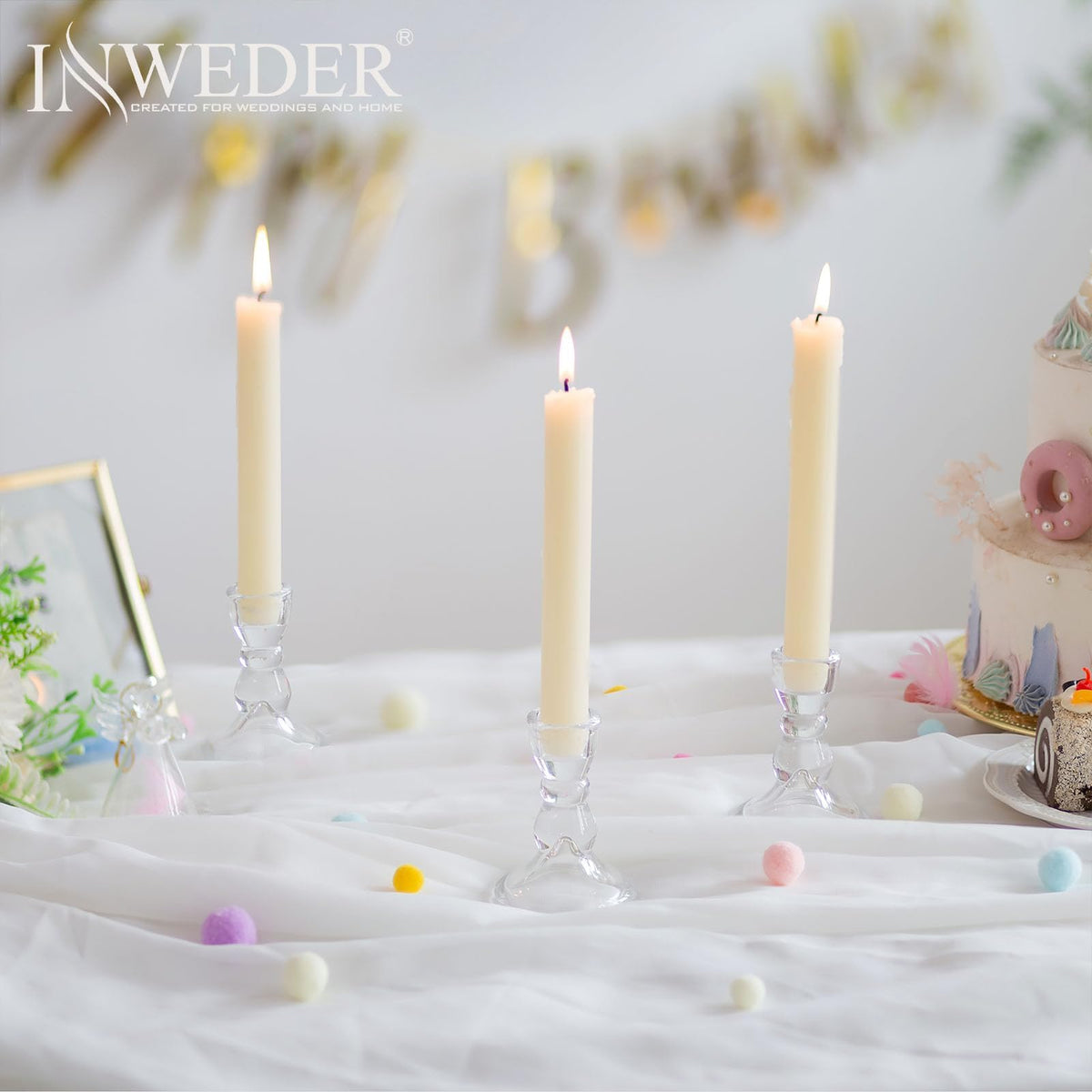 Inweder Glass Taper Candle Holders: Crystal Clear Candlestick Holders Modern Small Candle Stick Holder for Wedding Table Centerpiece Party Dinning Home Christmas Set of 4