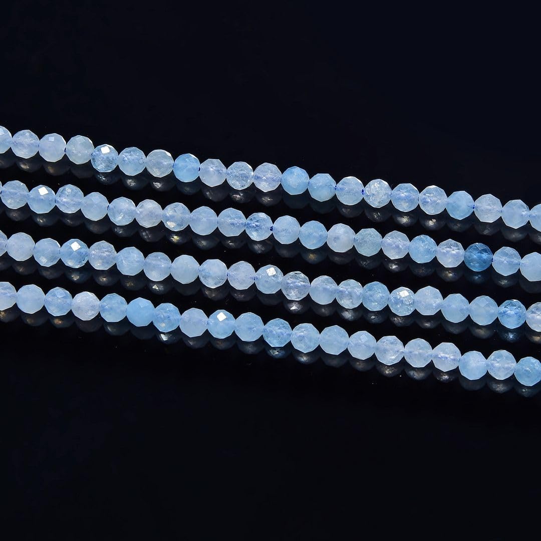 Adabele 30 Inch Natural Blue Aquamarine Healing Gemstone 4mm (0.16 Inch) Tiny Small Faceted Round Loose Beads Stone Spacer (170-190pcs) for Craft Jewelry Making GK4-8