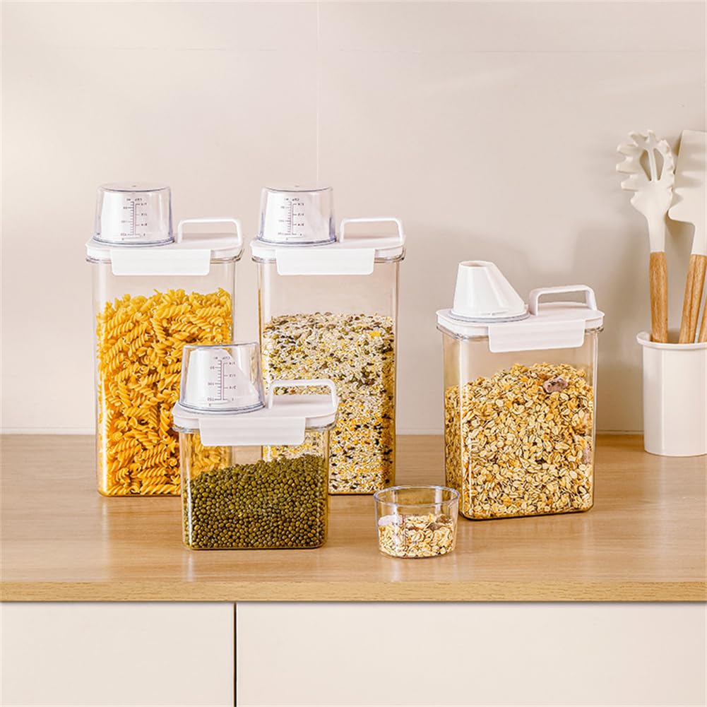 JUSTAUS 2Pcs Rice Dispenser Storage Containers, 1.1L Small Rice Bucket with Measuring Cup & Pour Spout, Kitchen Plastic Airtight Container for Cereal, Grain, Flour, Sugar, Oatmeal, Dry Pet Dog Food